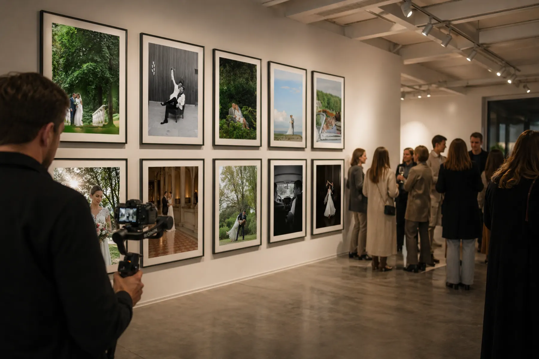 Photographer at a gallery exhibition